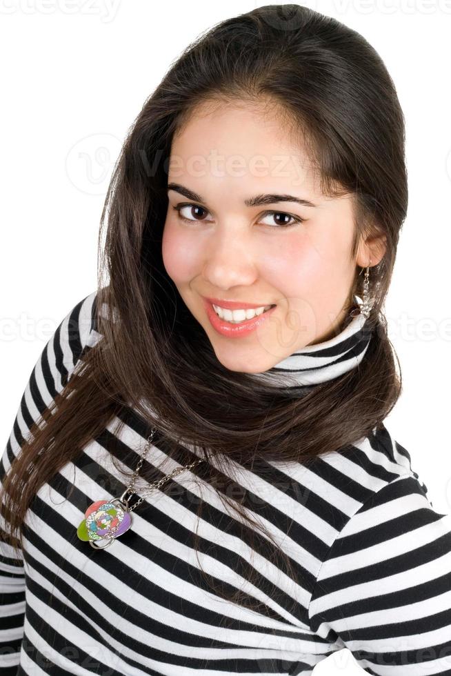 retrato da menina brincalhona na blusa listrada foto