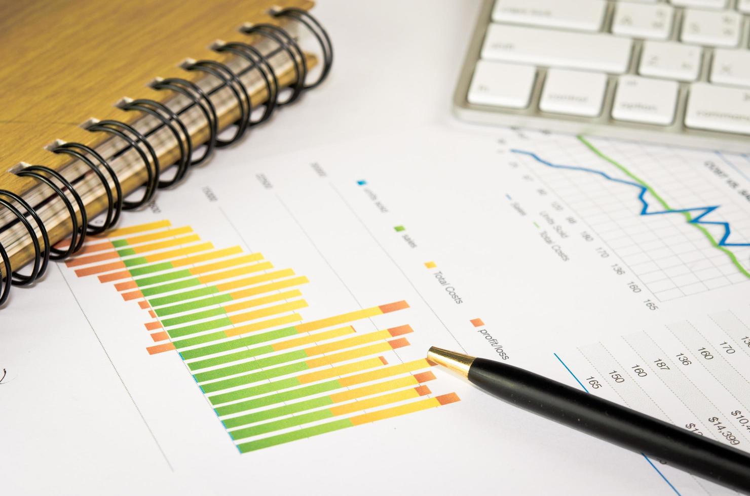 gráfico de negócios e caneta foto
