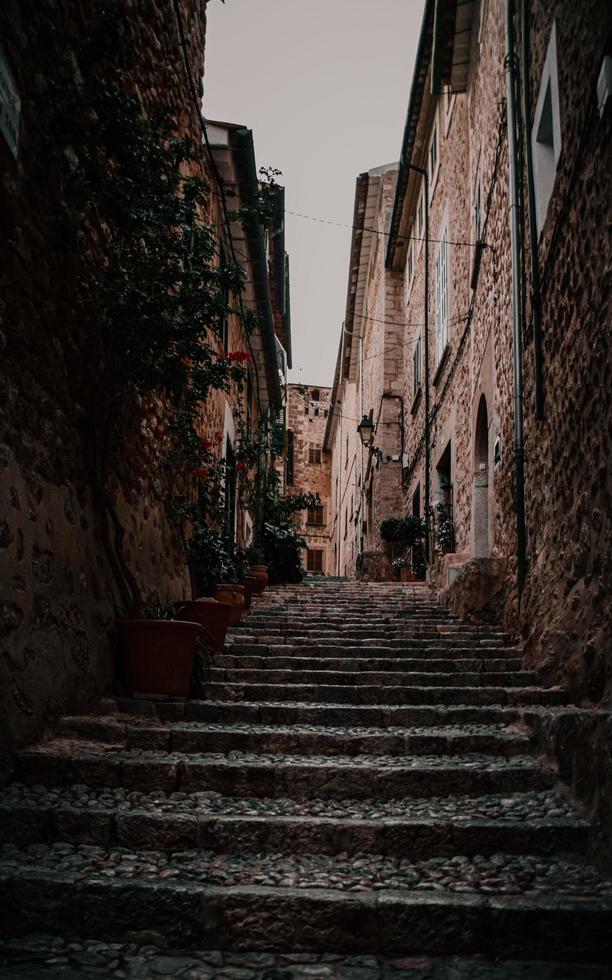 cadeiras de madeira marrons em escadas de concreto cinza foto