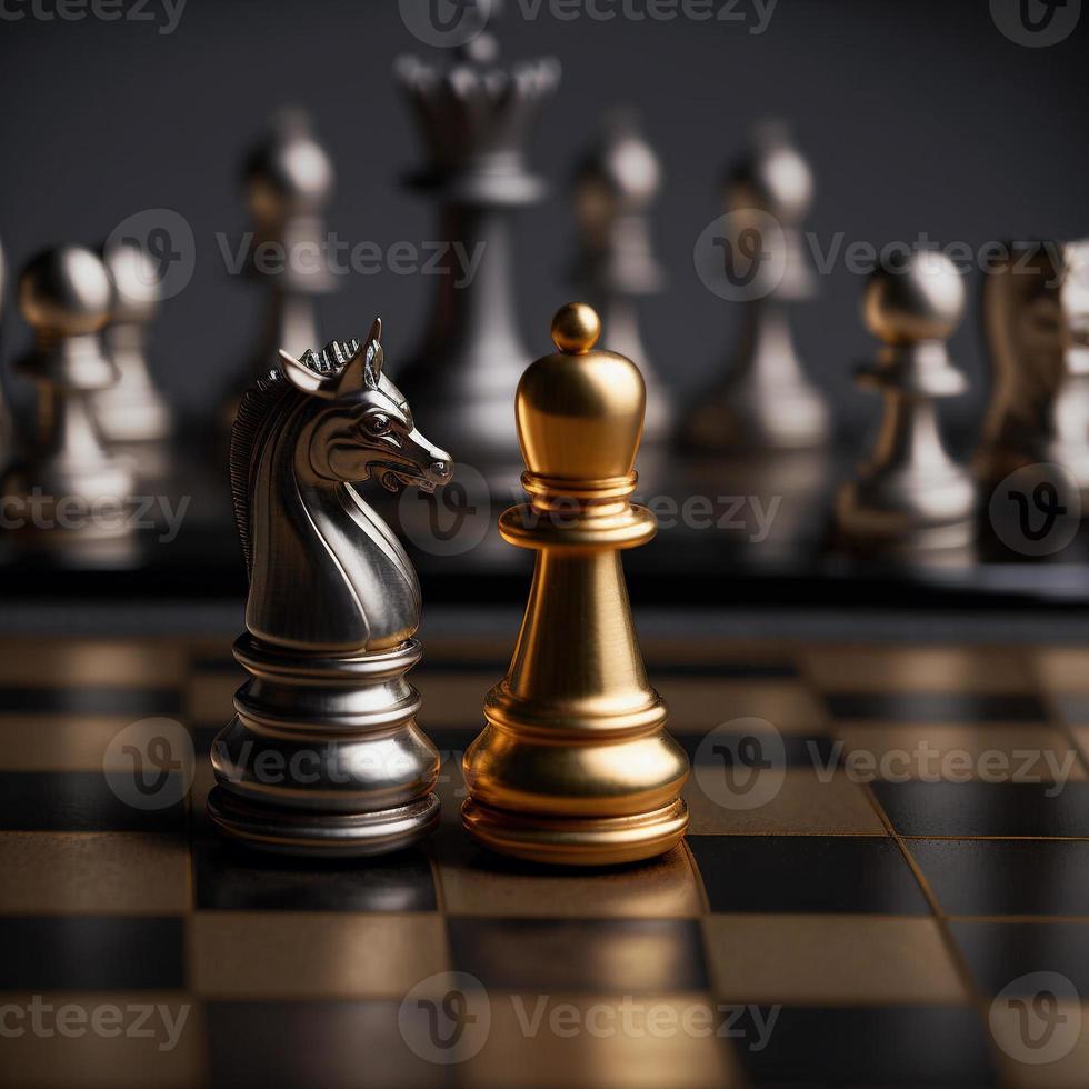 xadrez de ouro e prata no jogo de tabuleiro de xadrez para o conceito de liderança de metáfora de negócios foto