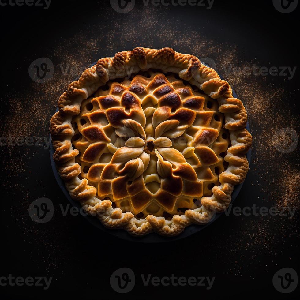 foto torta de maçã em fundo preto fotografia de comida