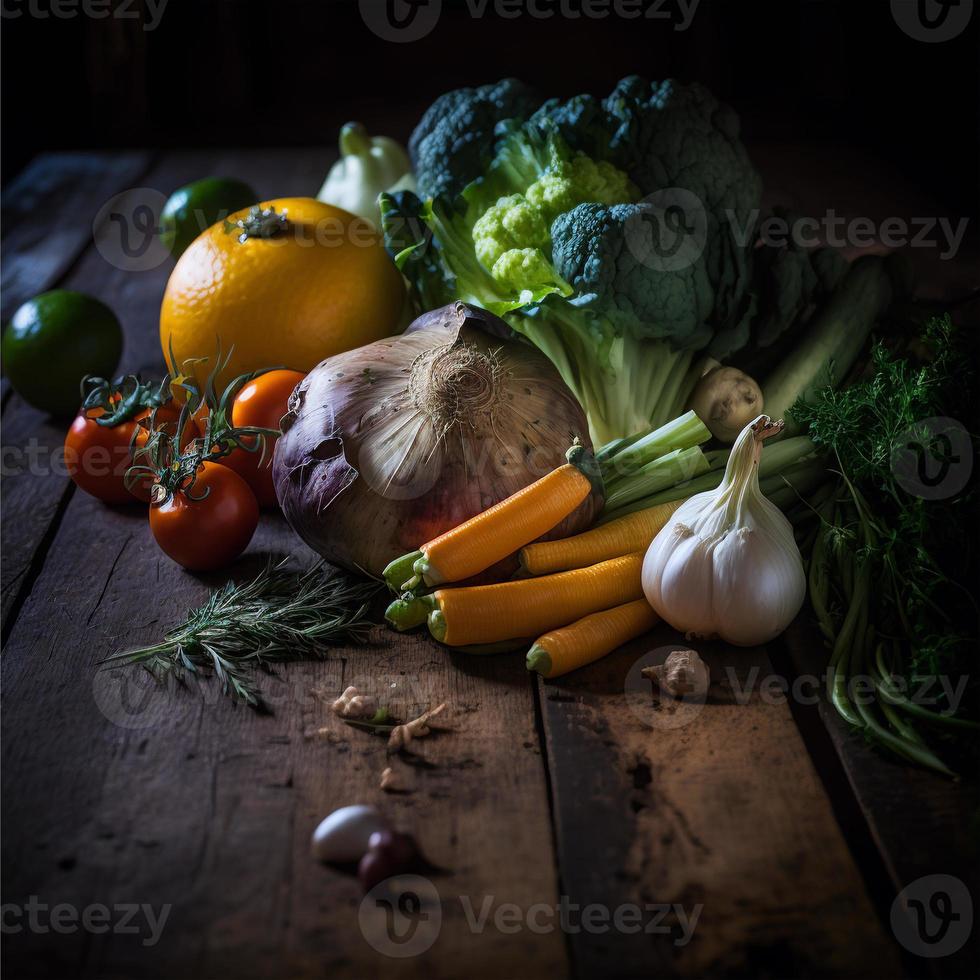 legumes saudáveis na mesa de madeira foto