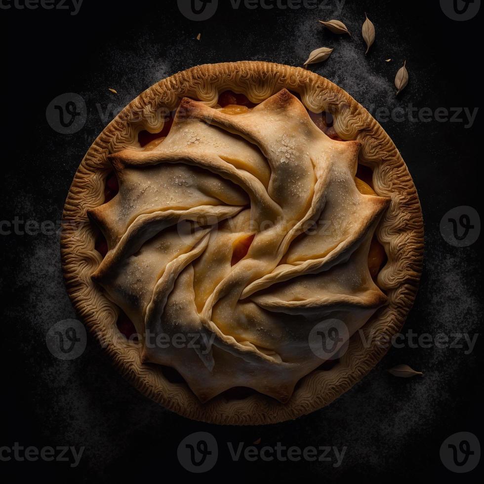 foto torta de maçã em fundo preto fotografia de comida