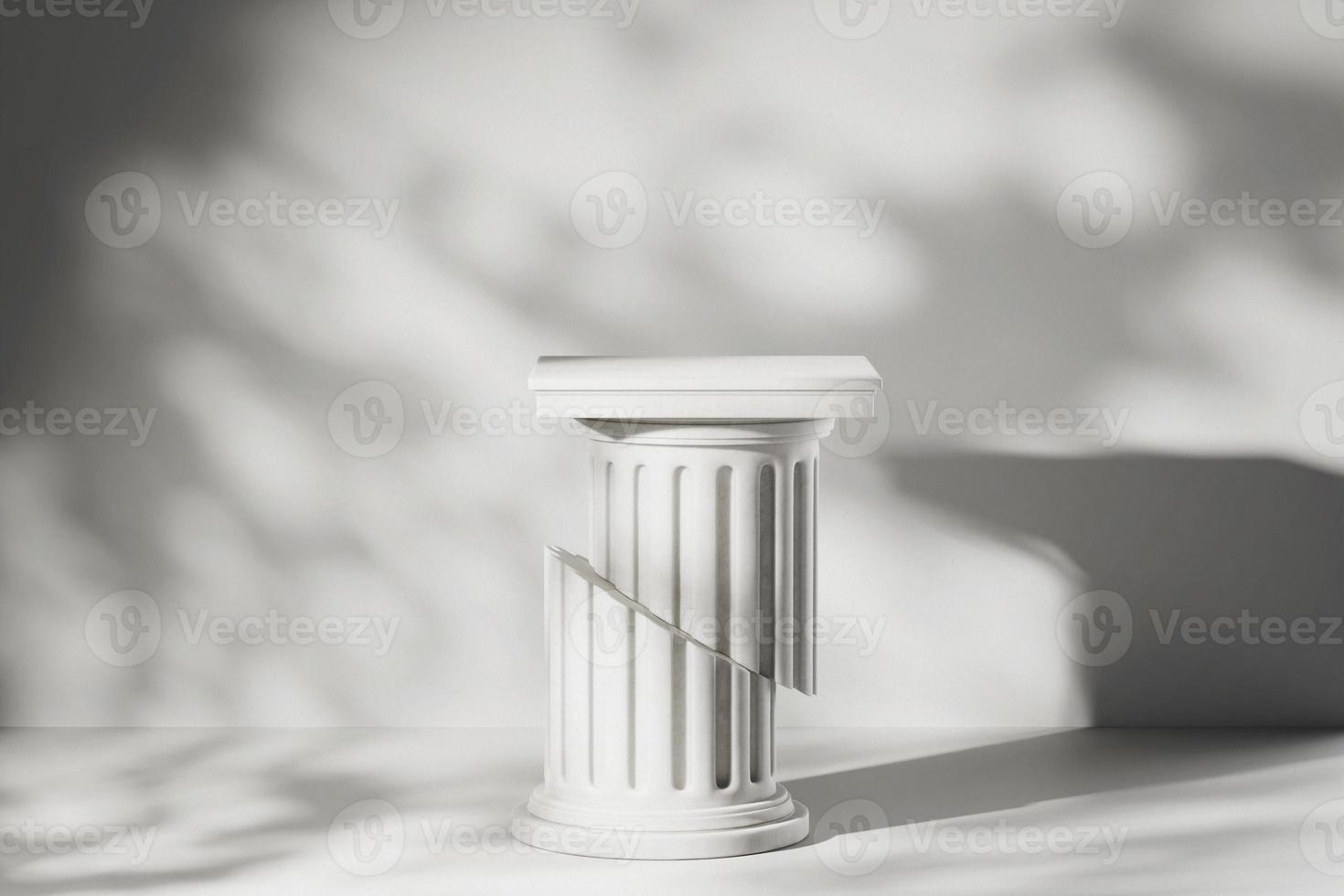 Exibição de produto de pedestal de coluna antiga estilizada de luxo Composição de fundo de renderização 3D em estilo romano antigo com visão frontal de iluminação cinematográfica foto