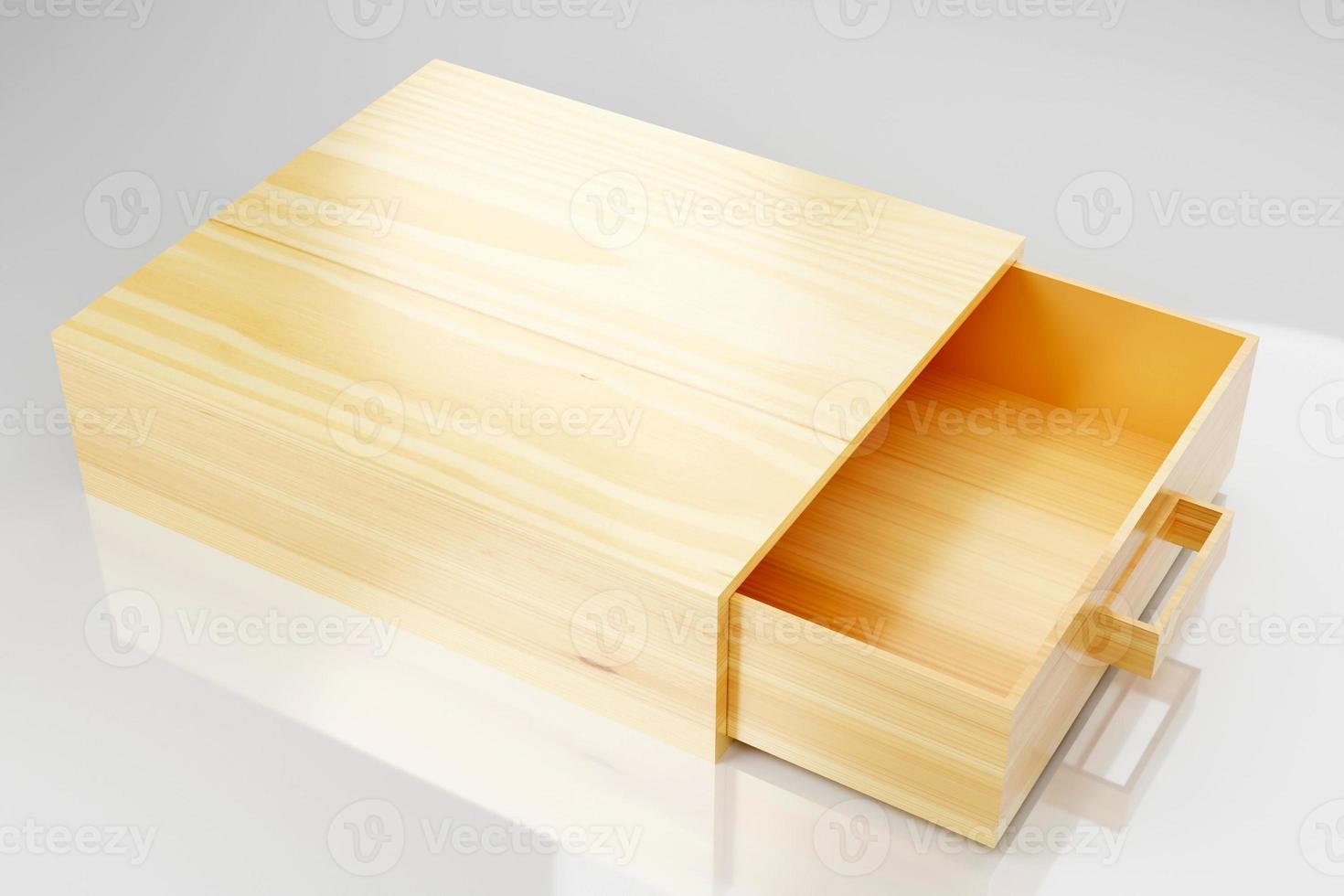 caixa de madeira aberta de renderização 3D em fundo branco. foto