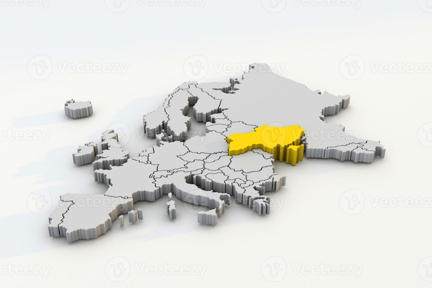 Europa mapa 3d render isolado com amarelo ucrânia um país europeu foto
