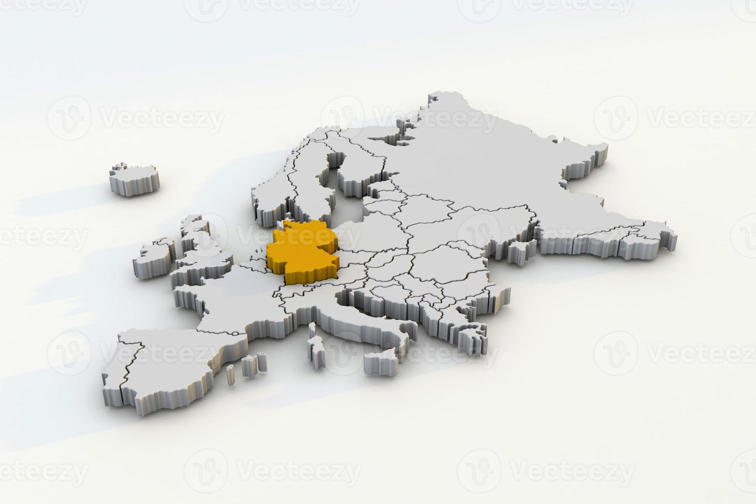 mapa 3d da europa renderizado isolado com amarelo alemanha um país europeu foto