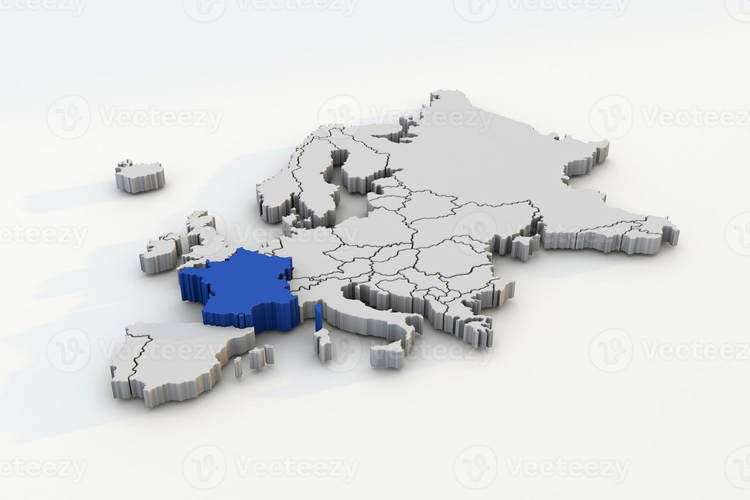 mapa da europa 3d render isolado com frança azul um país europeu foto