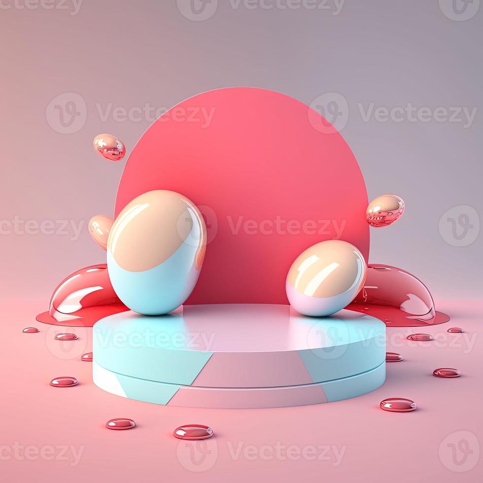 pódio rosa brilhante 3d com decoração de ovos de páscoa para apresentação do produto foto