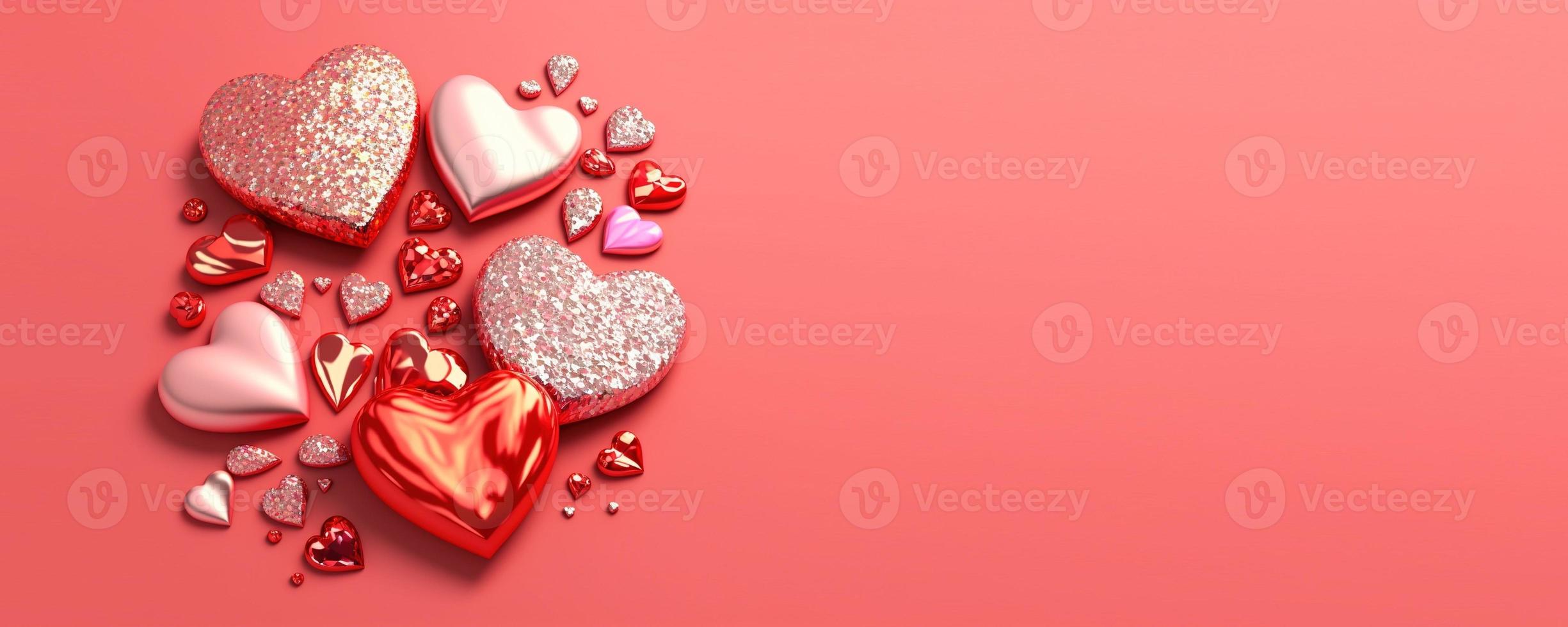 ilustração 3d do dia dos namorados do diamante de cristal do coração para banner e plano de fundo da promoção do dia dos namorados foto