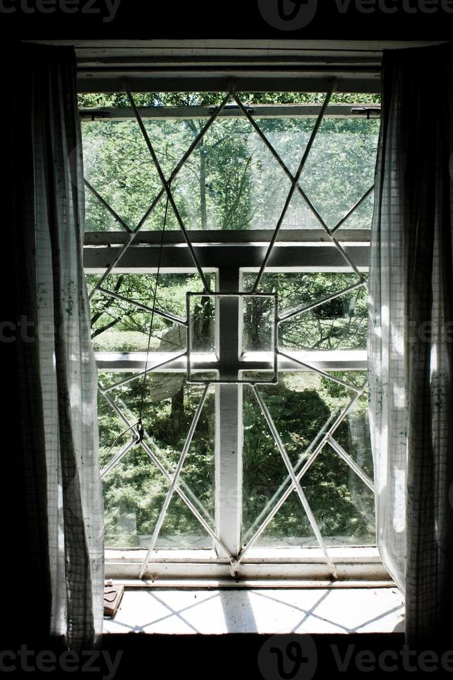 fechar janelas com barras de metal e foto do conceito de vista para o jardim