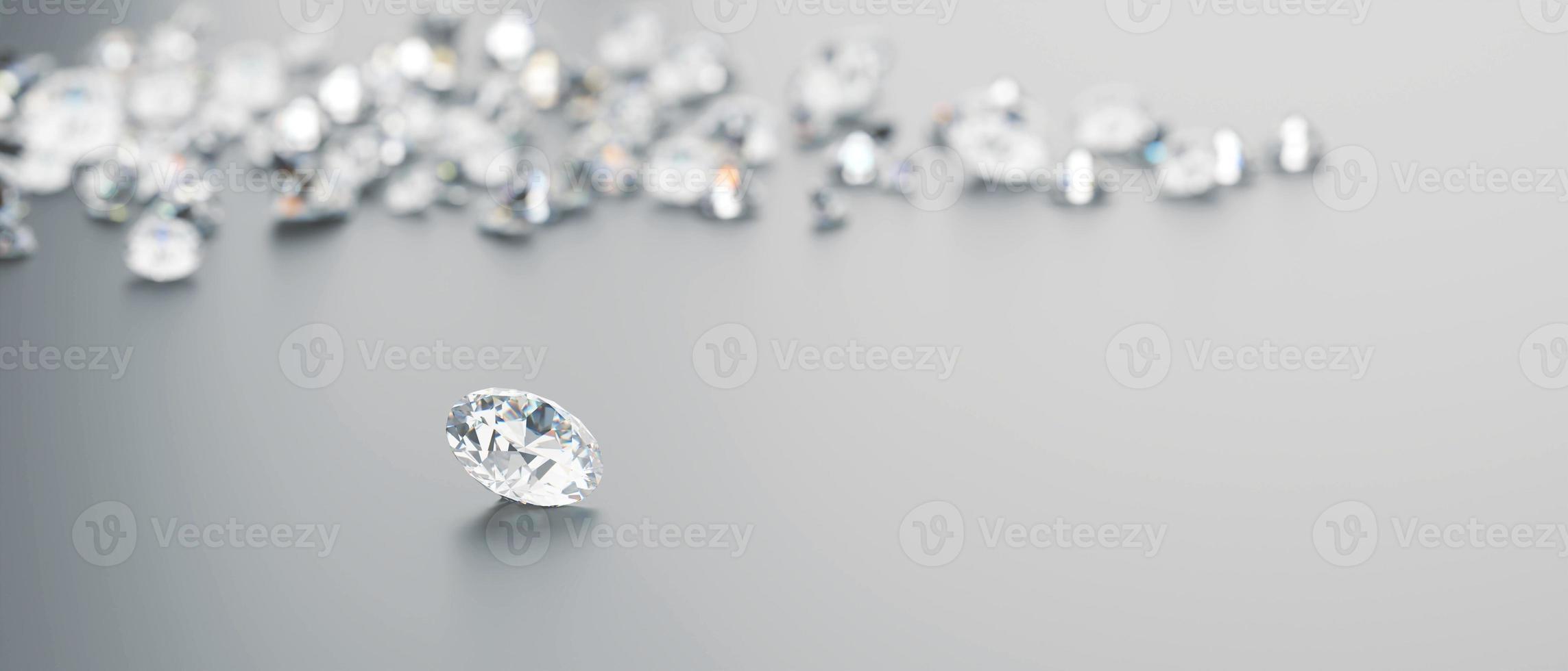grupo de diamantes colocado no foco suave de renderização 3d de fundo brilhante foto