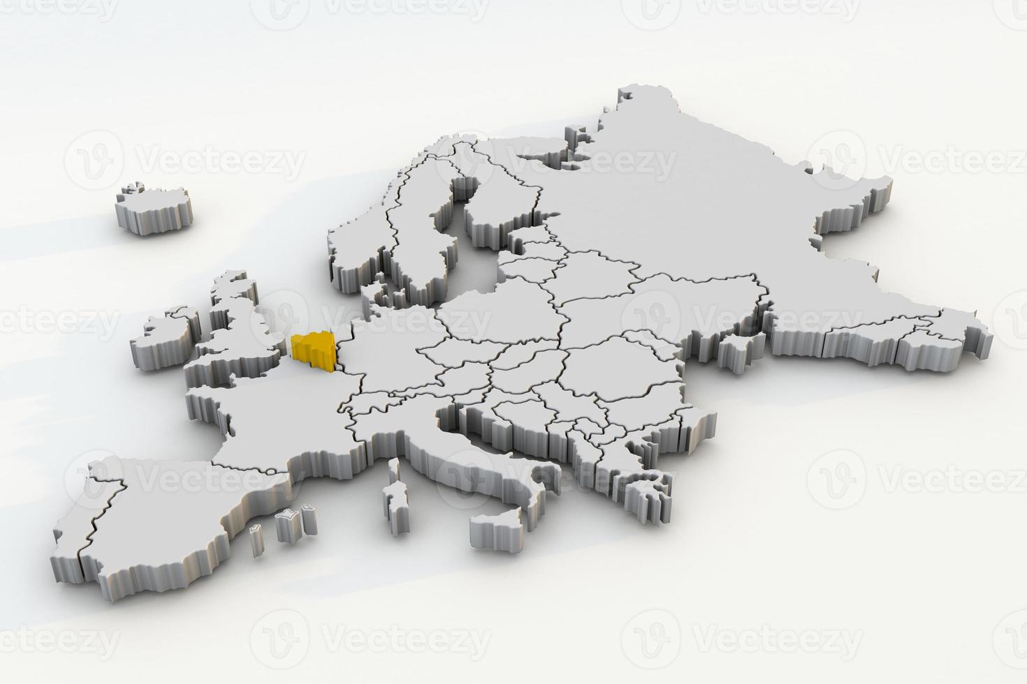 mapa da europa 3d render isolado com amarelo bélgica um país europeu foto