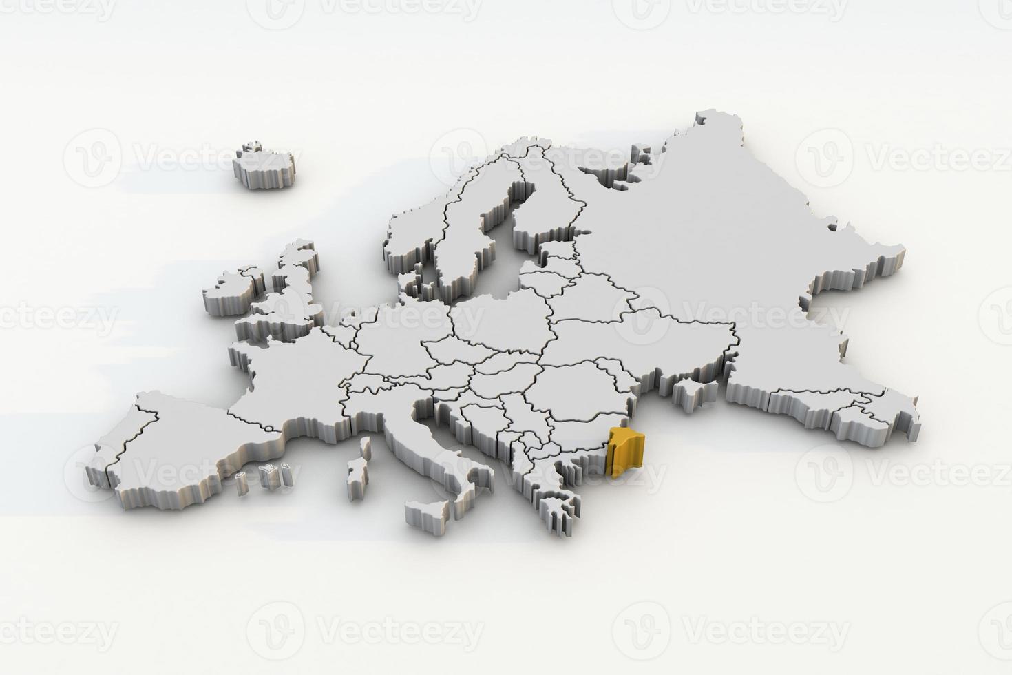 mapa da europa 3d render isolado com peru amarelo um país europeu foto
