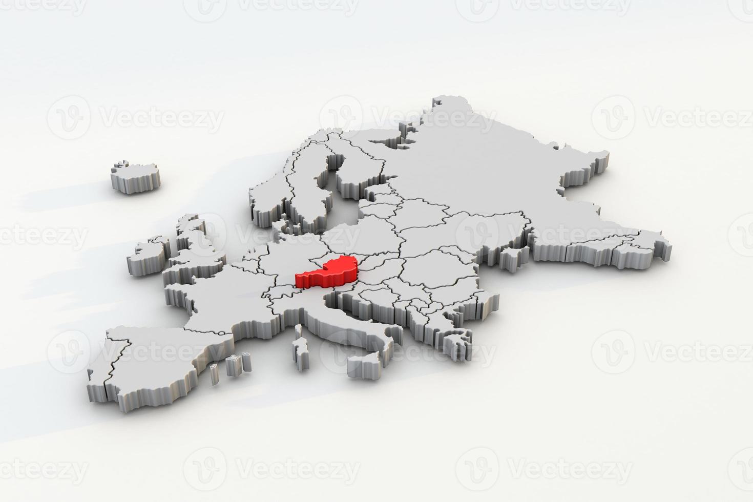 Europa mapa 3d render isolado com vermelho Áustria um país europeu foto