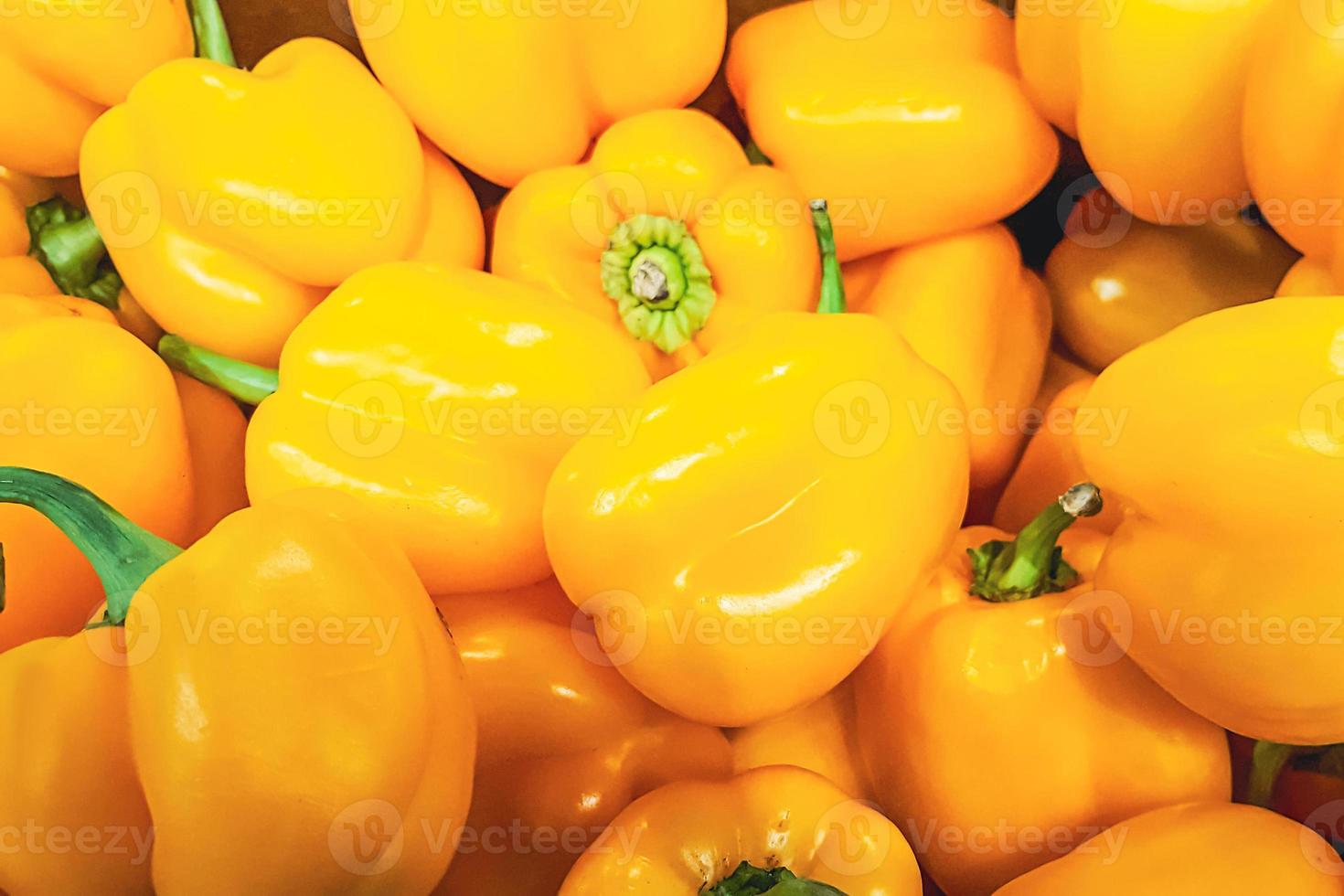 pimentão amarelo maduro. vendendo legumes no mercado de supermercados ou agricultores. comida ecológica. foto