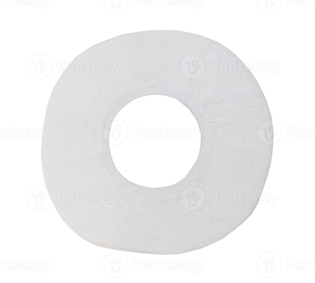 vista superior do rolo de papel de tecido único para uso no banheiro ou banheiro com oco no meio isolado no fundo branco com traçado de recorte foto