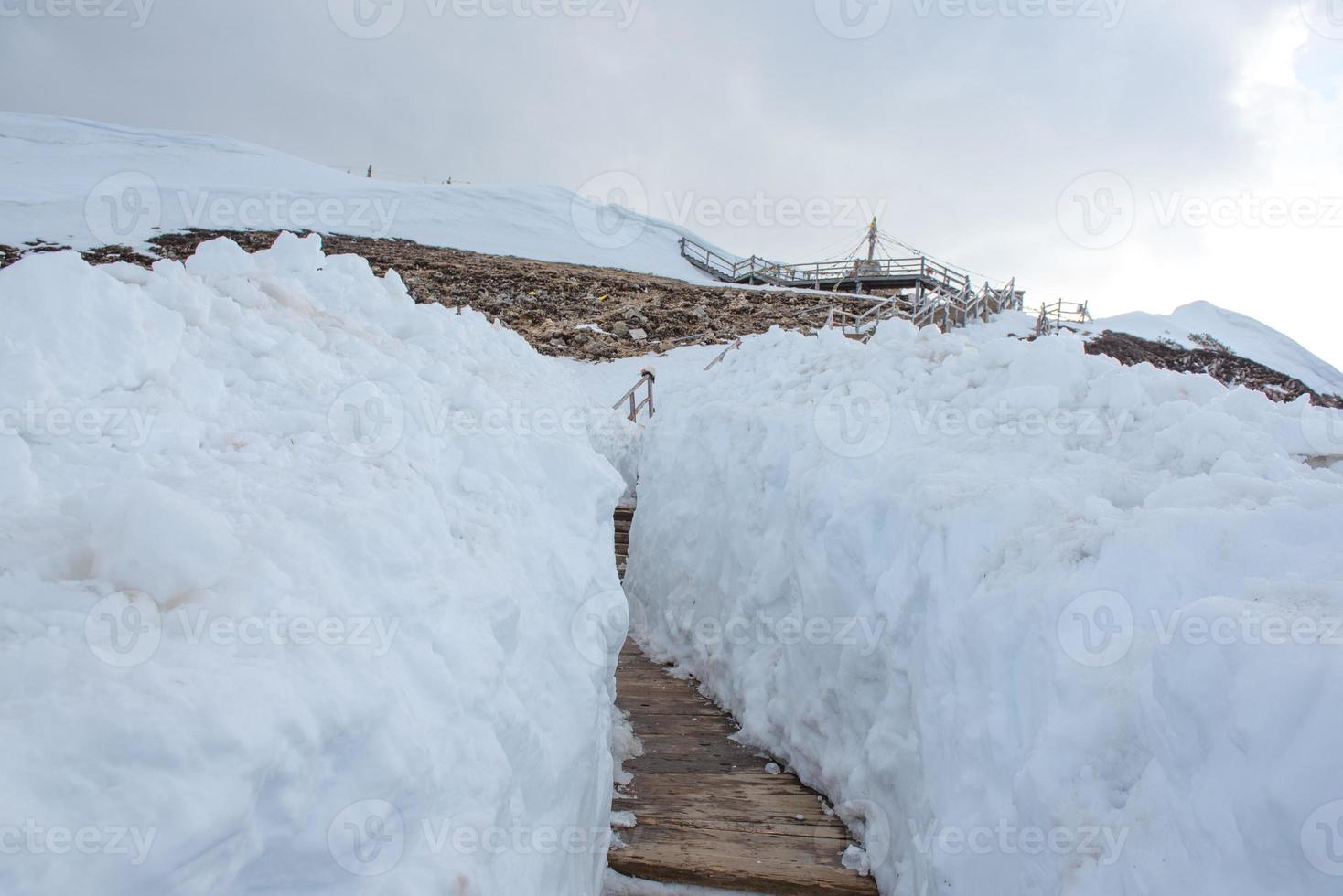 viajar na china, bela paisagem da montanha de neve shika vale da lua azul em shangri-la, lijiang, china. foto