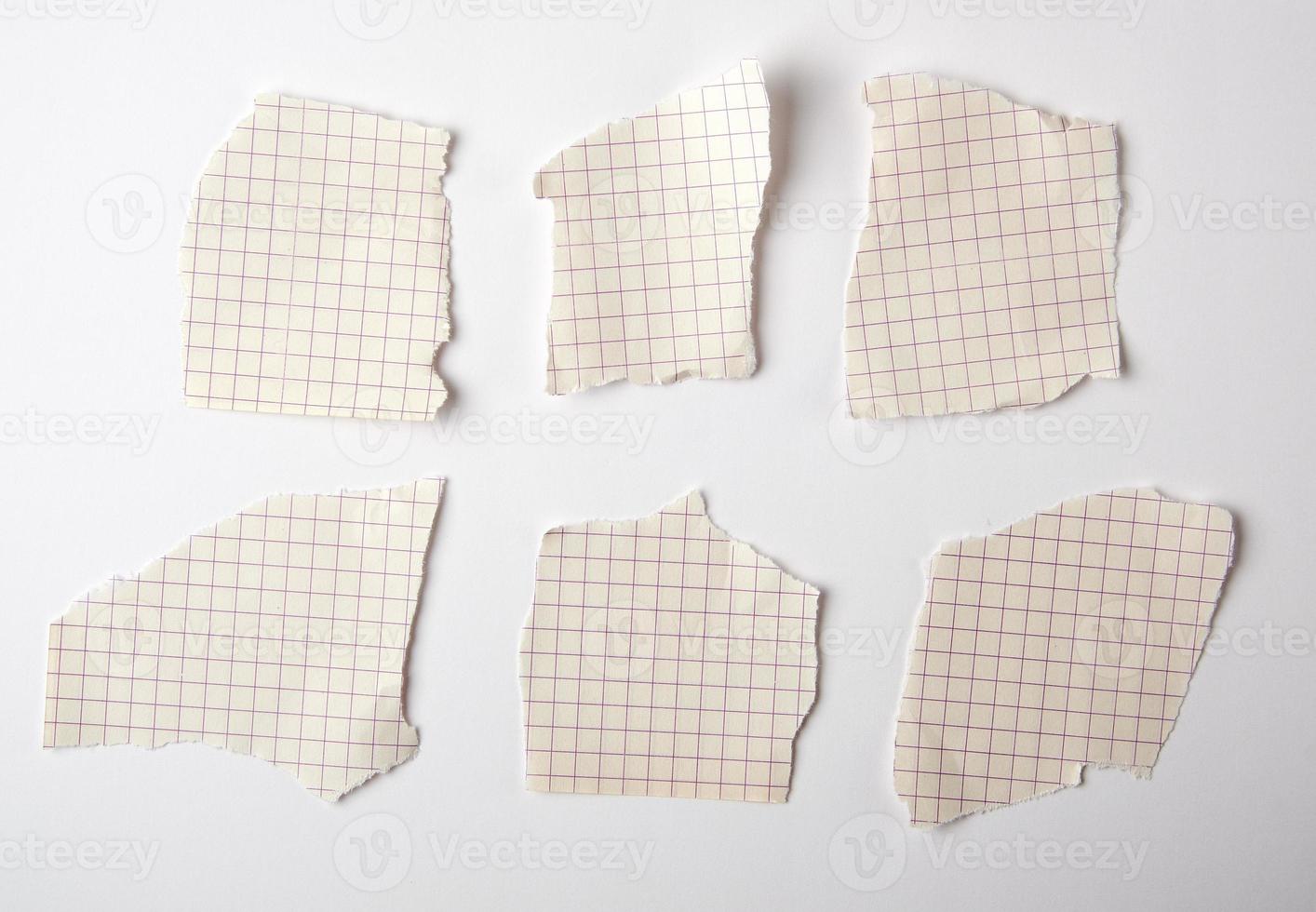 pedaços de papel rasgados vazios do caderno para a célula foto