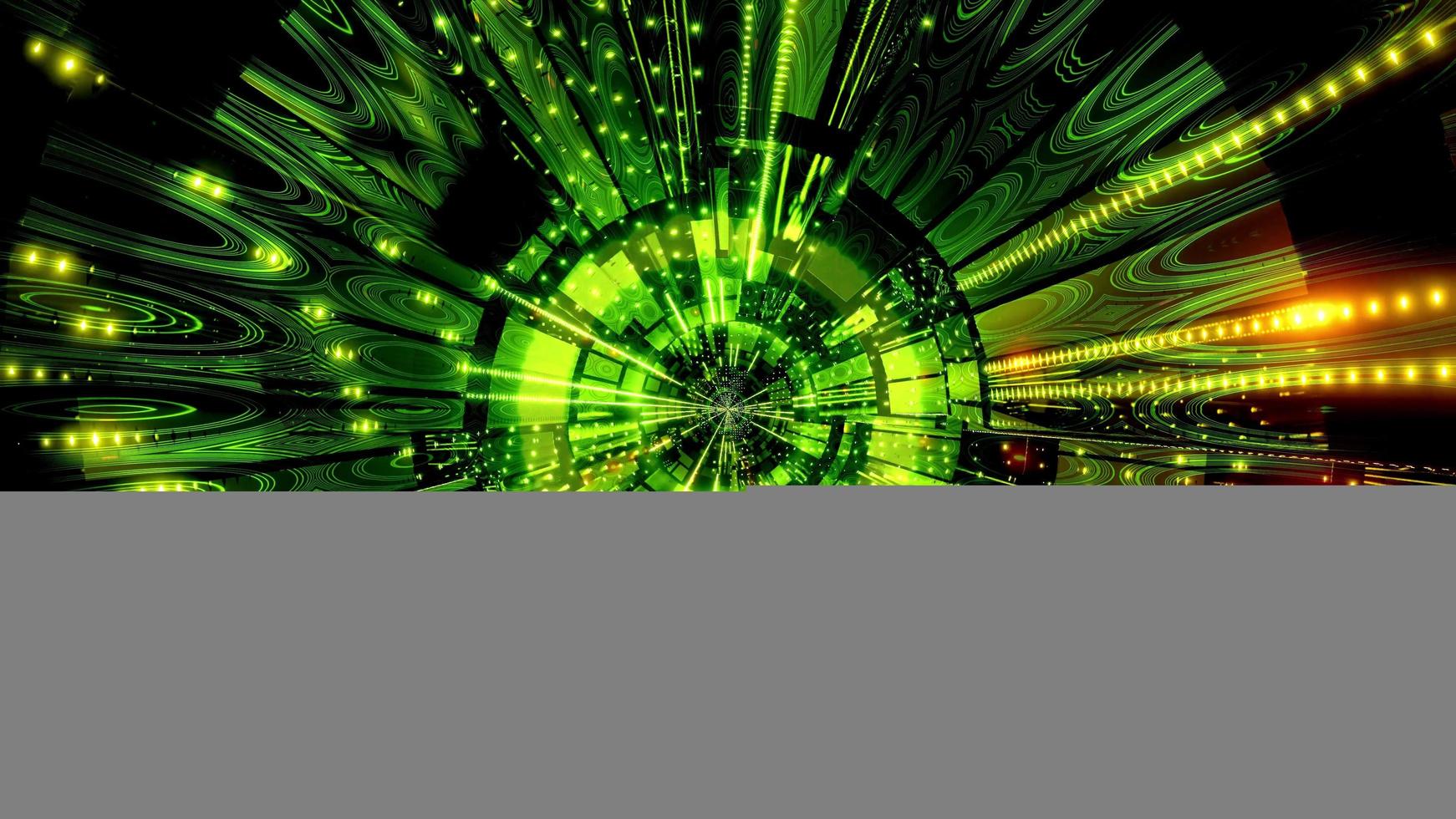 Luzes e formas amarelas e verdes na ilustração 3D do caleidoscópio para o fundo ou papel de parede foto
