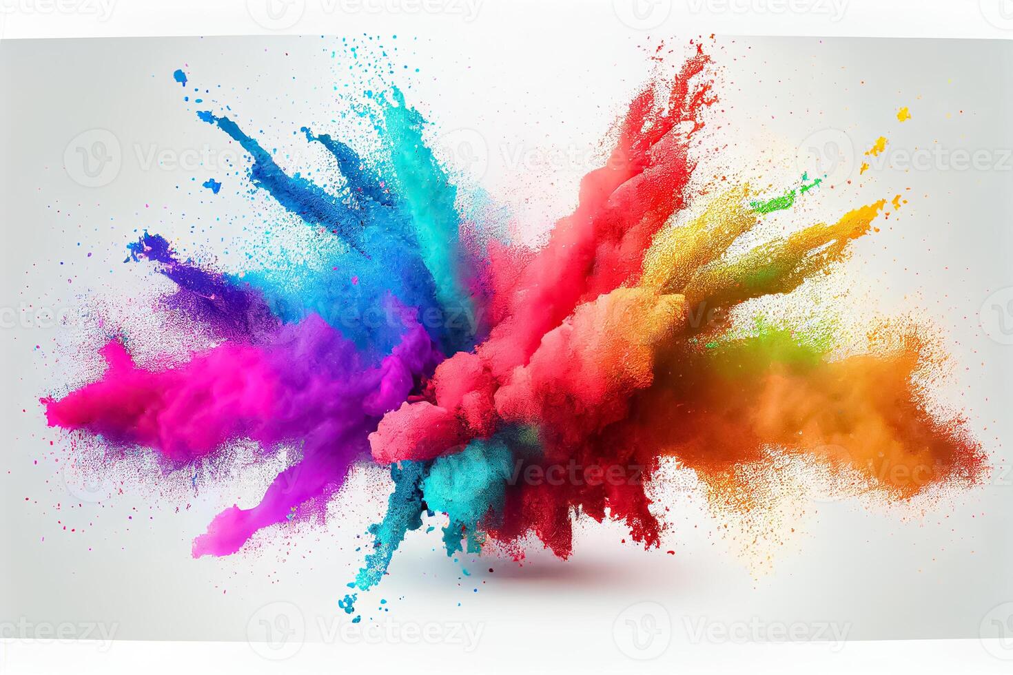 colorida arco Iris holi pintura cor pó explosão isolado branco Largo panorama fundo 3d e ilustrações foto