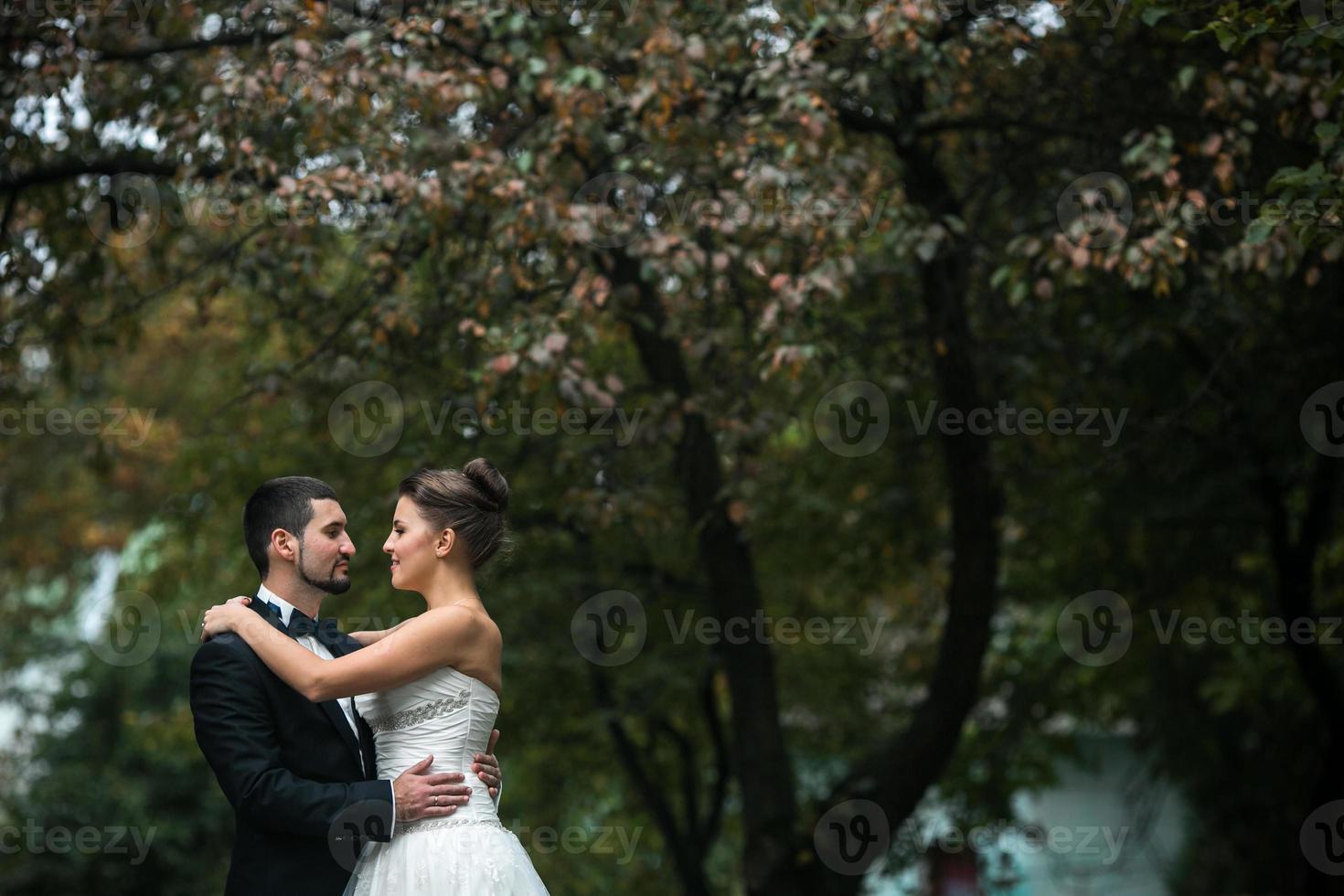 lindo casal de noivos posando foto