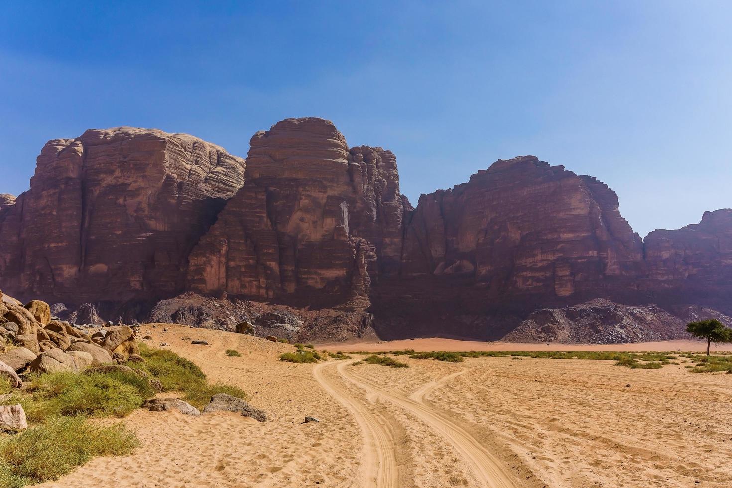 montanhas vermelhas do deserto de wadi rum na Jordânia foto