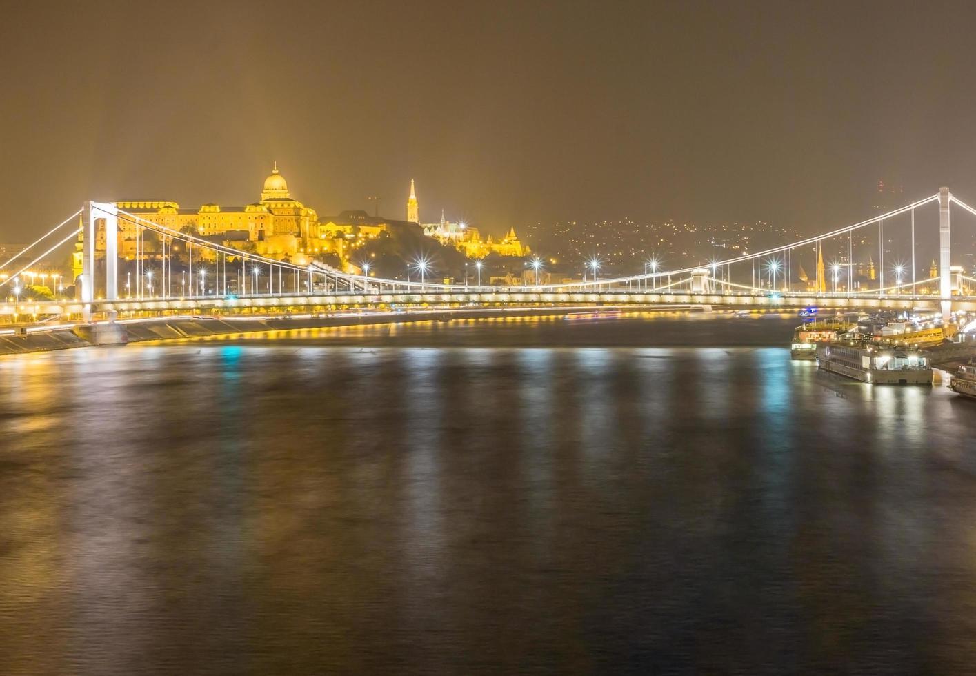 visão noturna da ponte elizabeth em budapeste, hungria foto