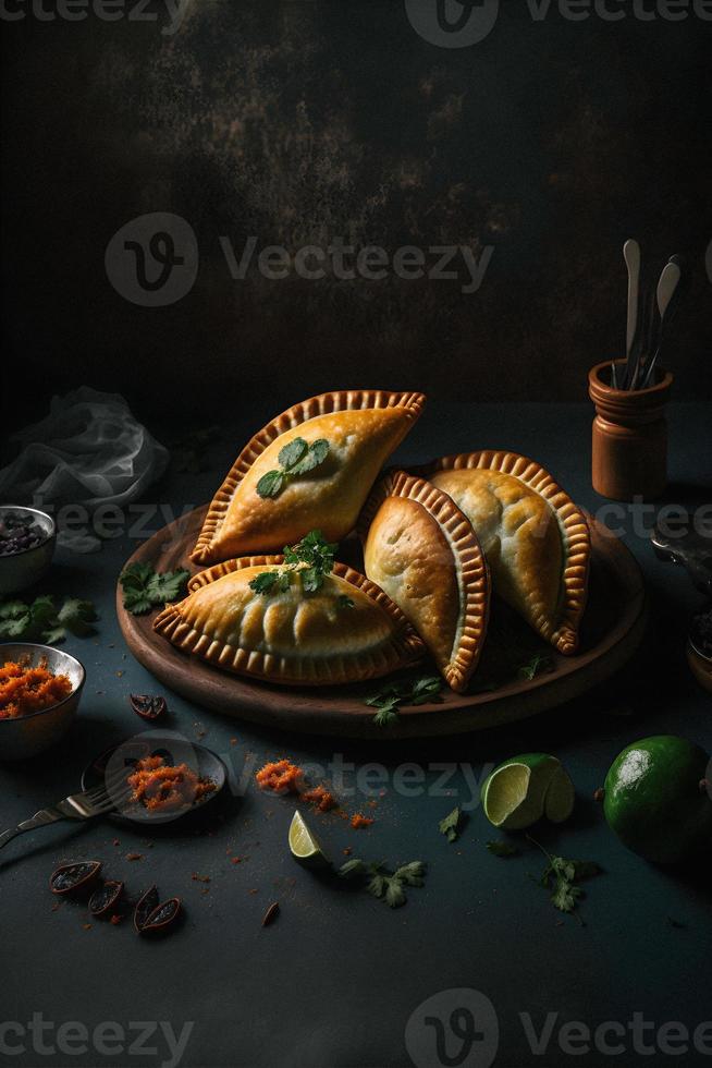 saciar dentro a rico sabores do latim América com nosso empanadas. de dar água na boca imagens mostruário tradicional, rua comida, e gourmet estilos do isto Amado prato foto