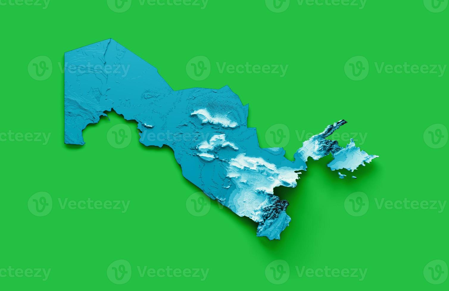 uzbequistão mapa com a bandeira cores azul e verde sombreado alívio mapa 3d ilustração foto