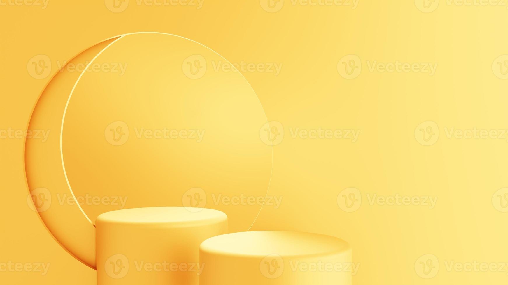 3d Renderização do laranja amarelo pódio abstrato geométrico fundo mínimo. cena para anúncio, Cosmético Publicidades, tecnologia, mostruário, comida, bandeira, moda, metaverso. ilustração. produtos exibição foto
