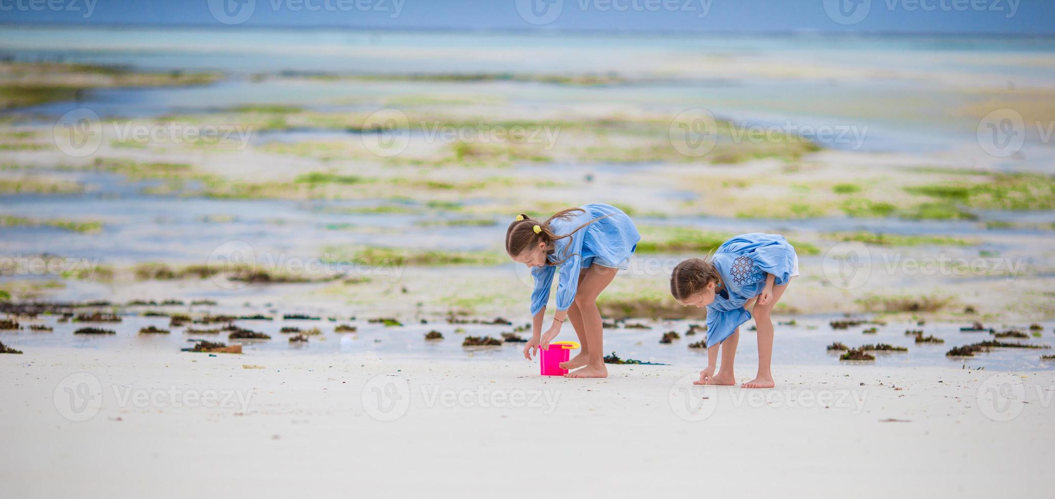 pequeno meninas jogando em a de praia foto