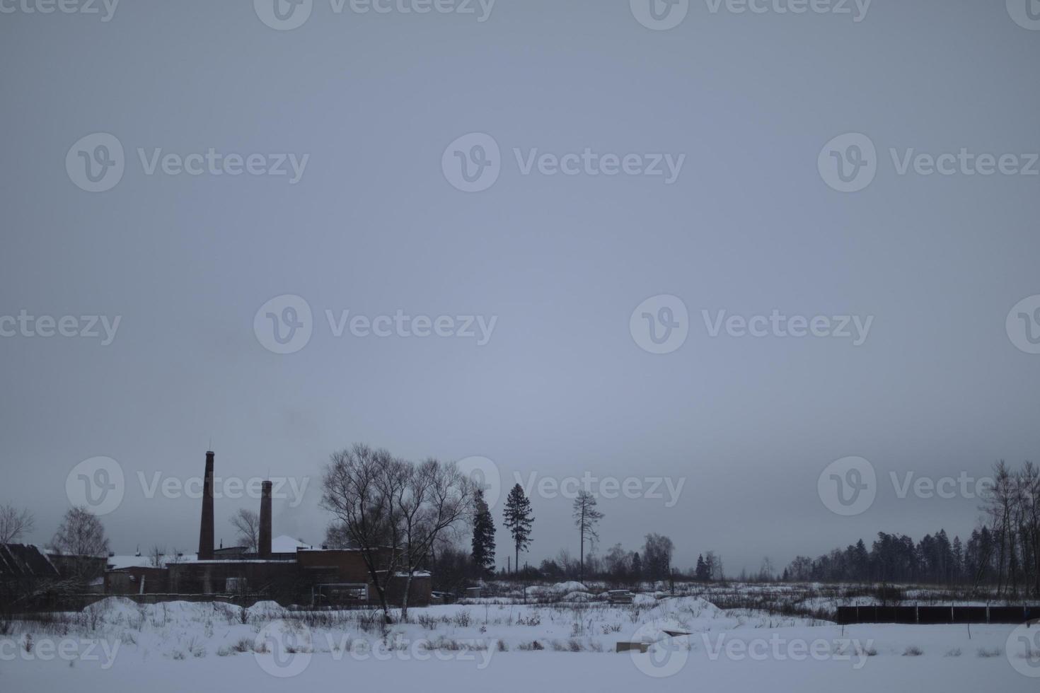 inverno panorama em frio dia. inverno dentro Rússia. Visão do campo e fábrica. foto