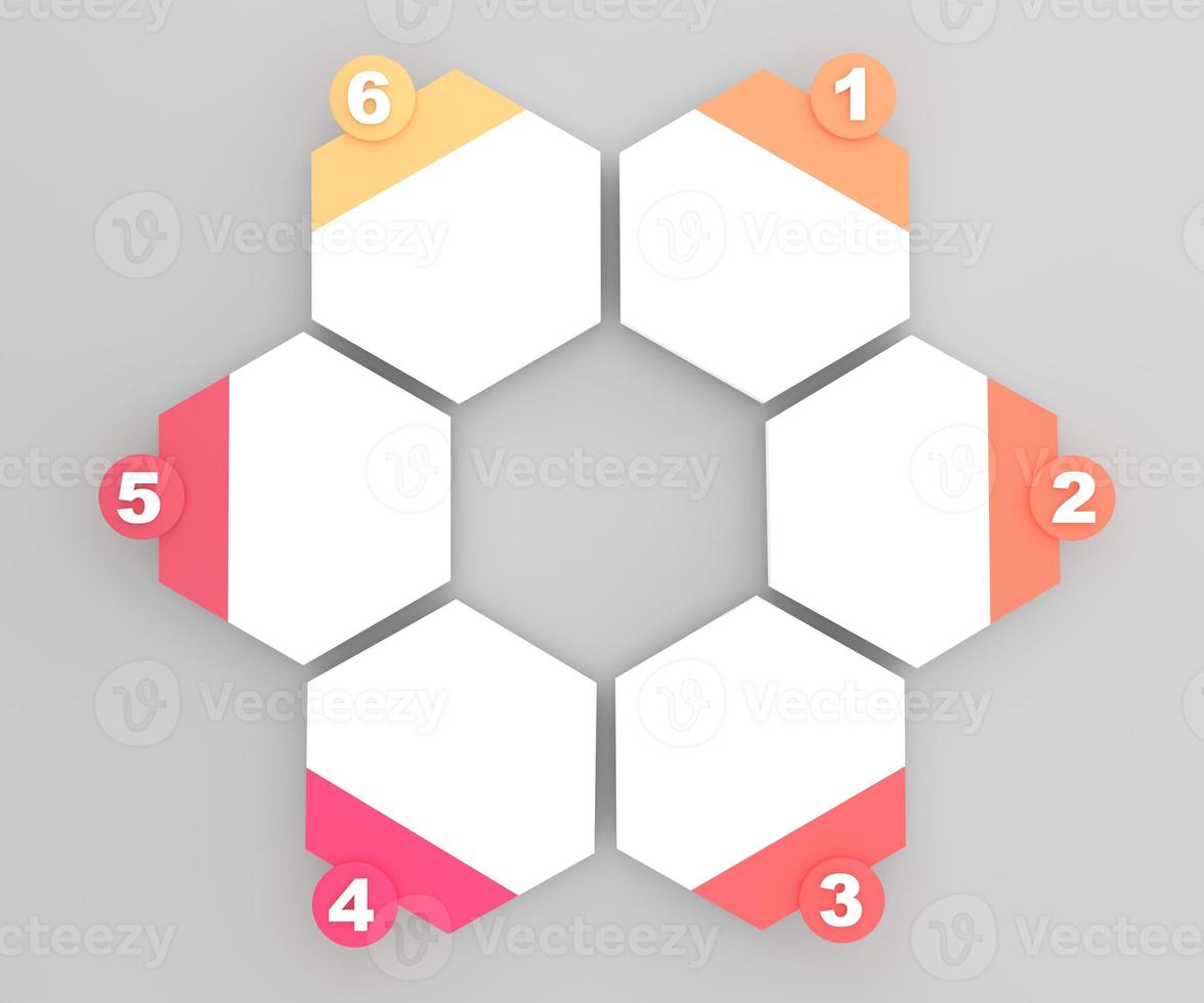 ilustração hexágono infográficos seis opções. modelo para folheto, rede Projeto. foto