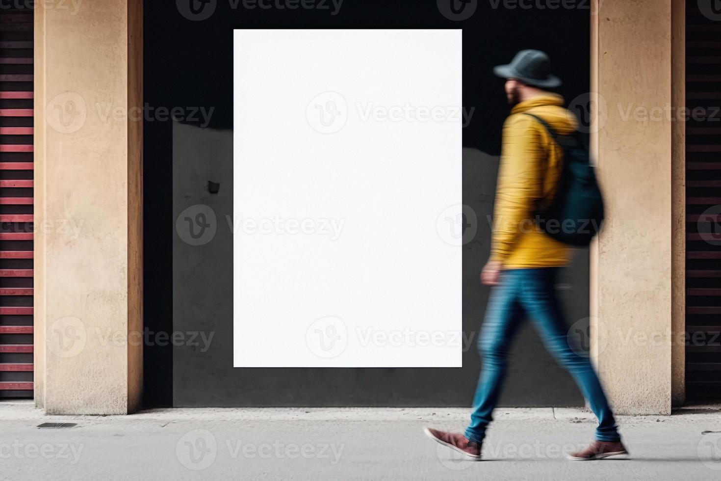 branco Painel publicitário urbano brincar com caminhando homem foto