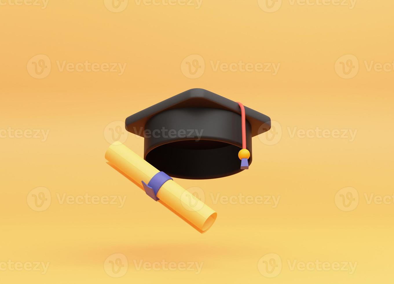 graduação chapéu e diploma desenho animado 3d Renderização foto