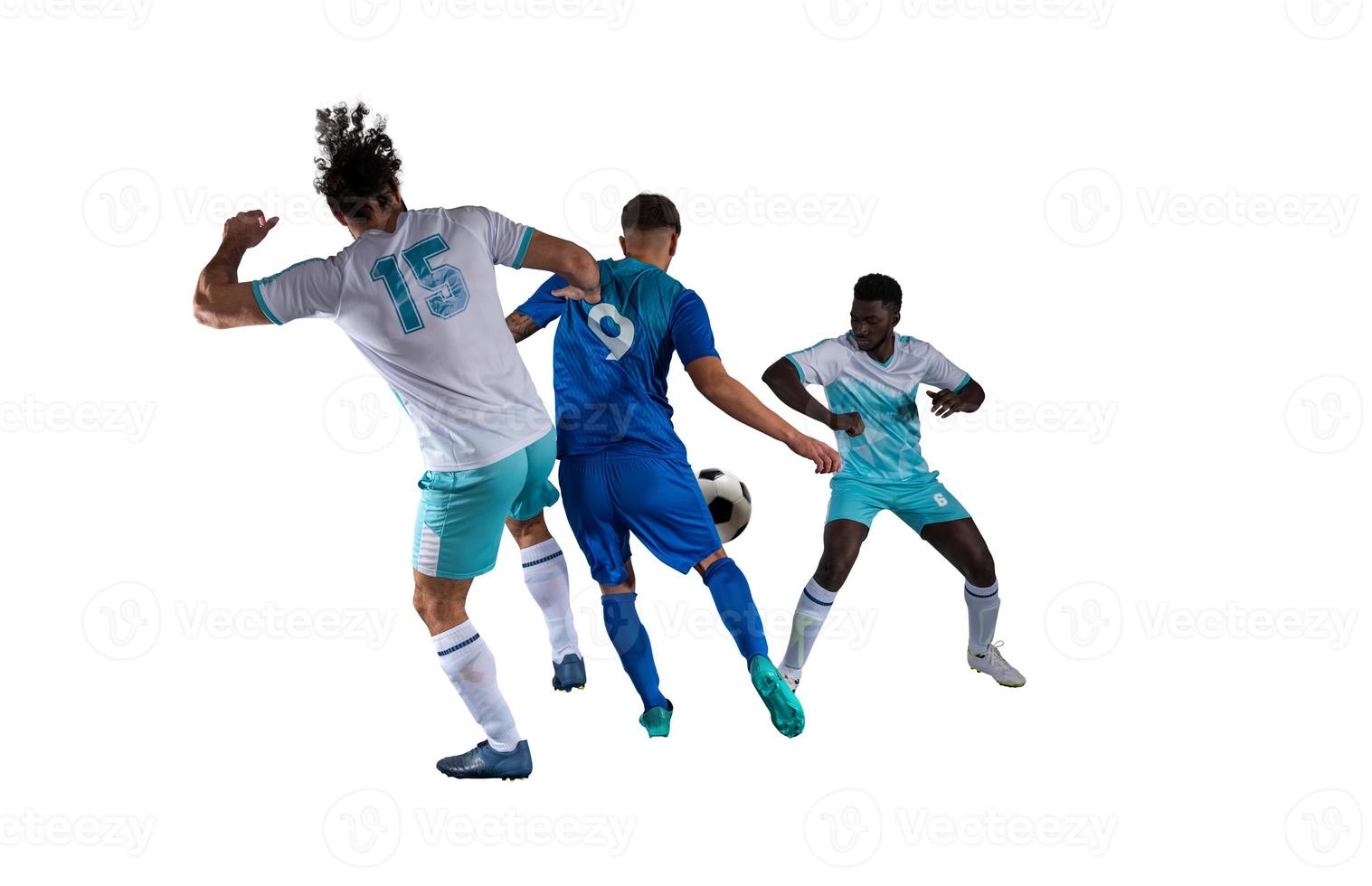 futebol açao cena com competindo futebol jogadoras em branco fundo foto