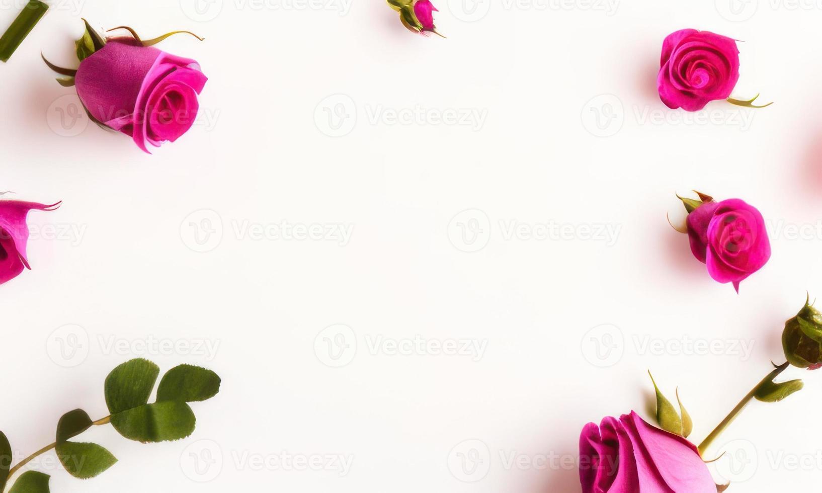 Rosa rosa e pétala em branco fundo foto
