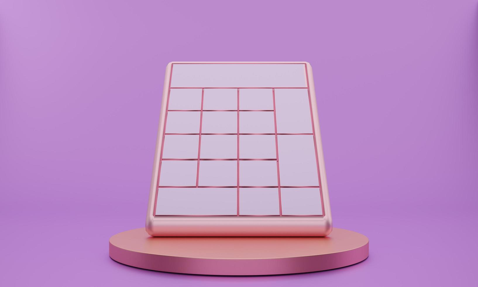 Renderização 3D da mini calculadora no pódio rosa em um fundo rosa foto