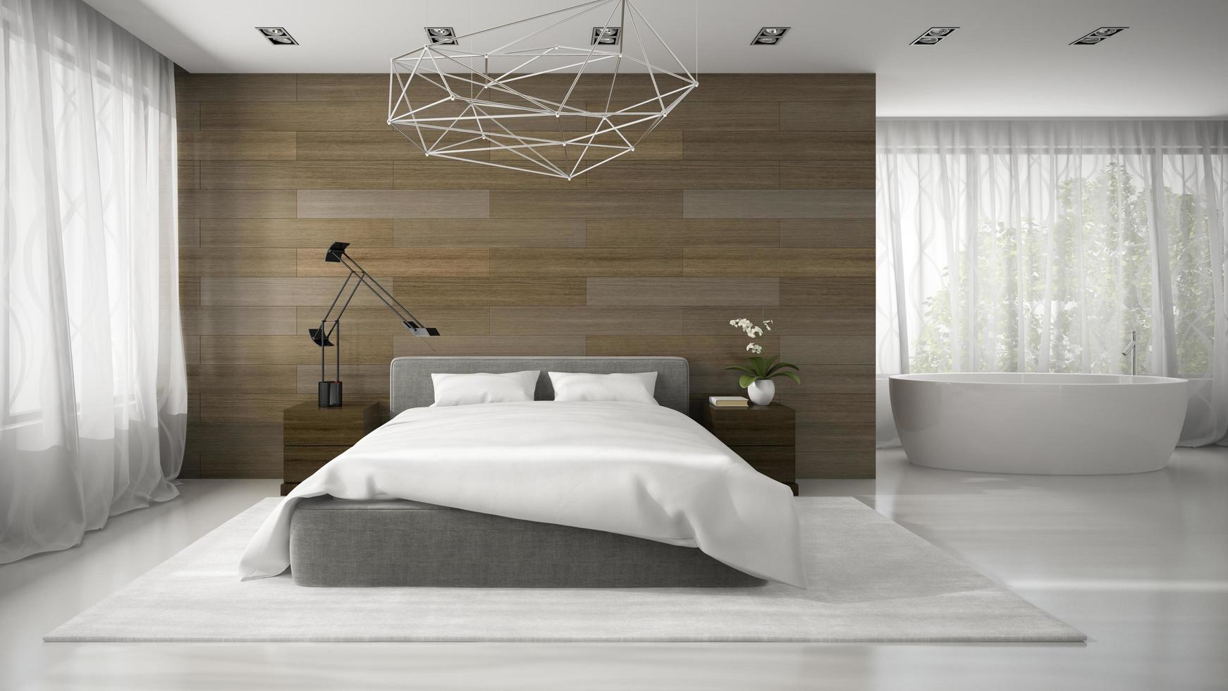 interior de um quarto moderno com banheira em renderização 3D foto