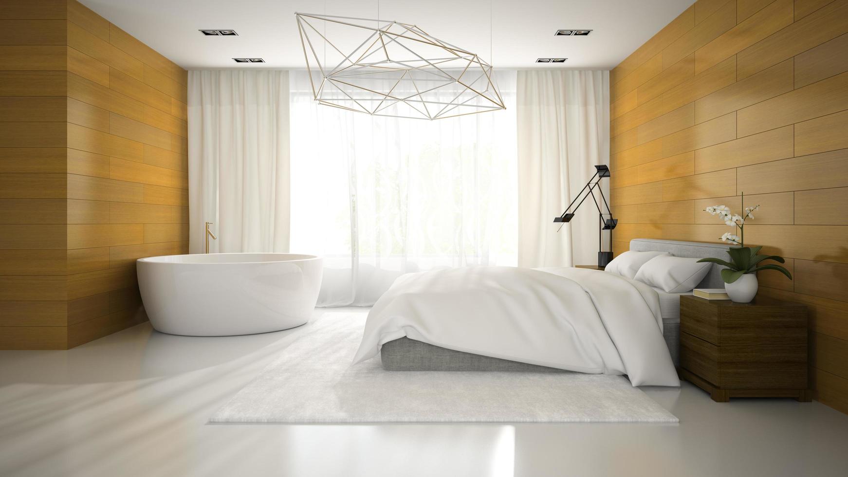 interior de um quarto de design moderno com banheira em renderização 3D foto