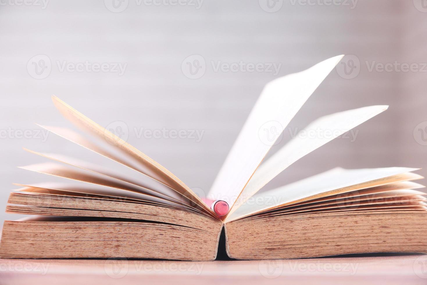 livro aberto com lápis no meio foto