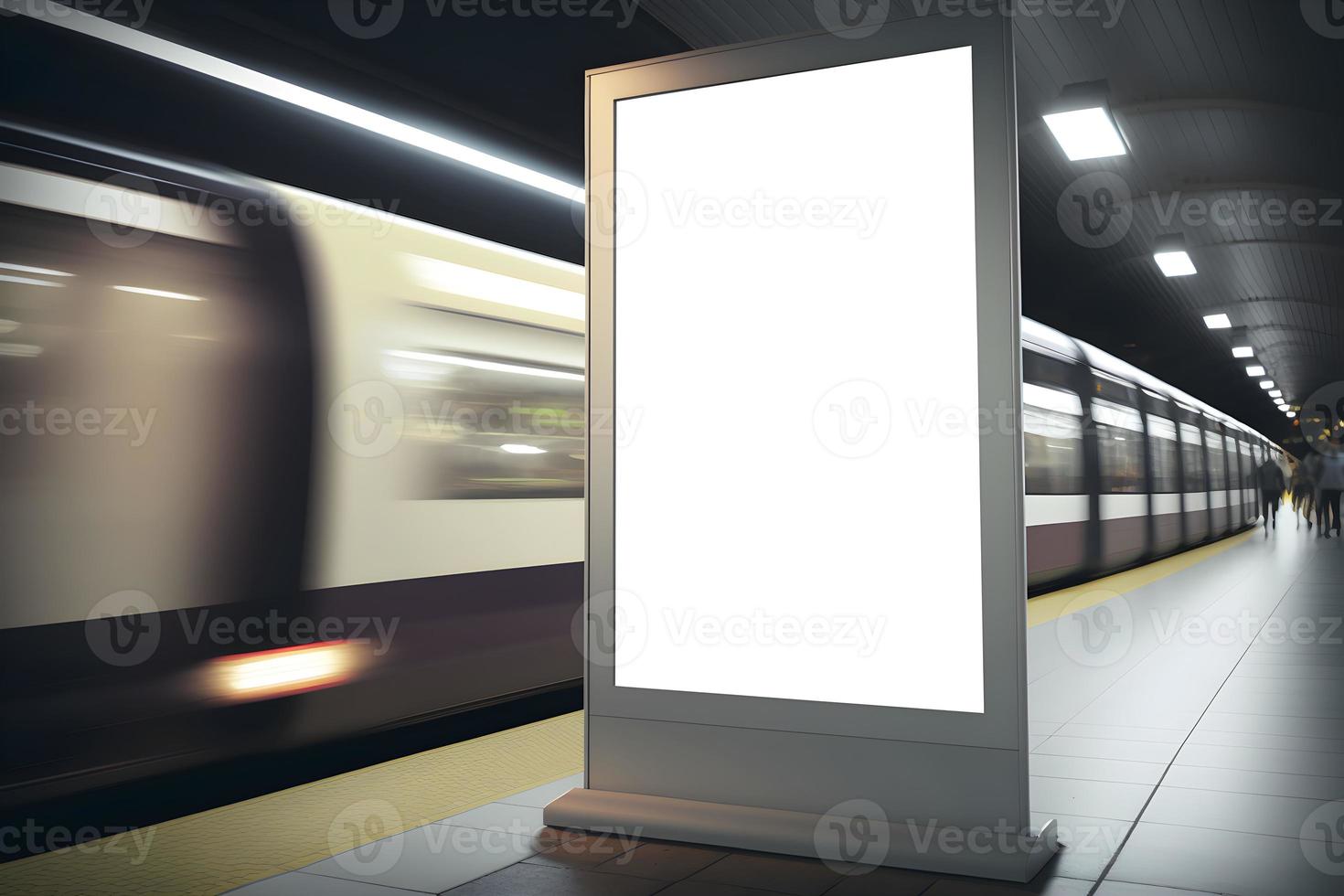branco verticle Painel publicitário às subterrâneo metro estação, publicidade Painel publicitário subterrâneo foto