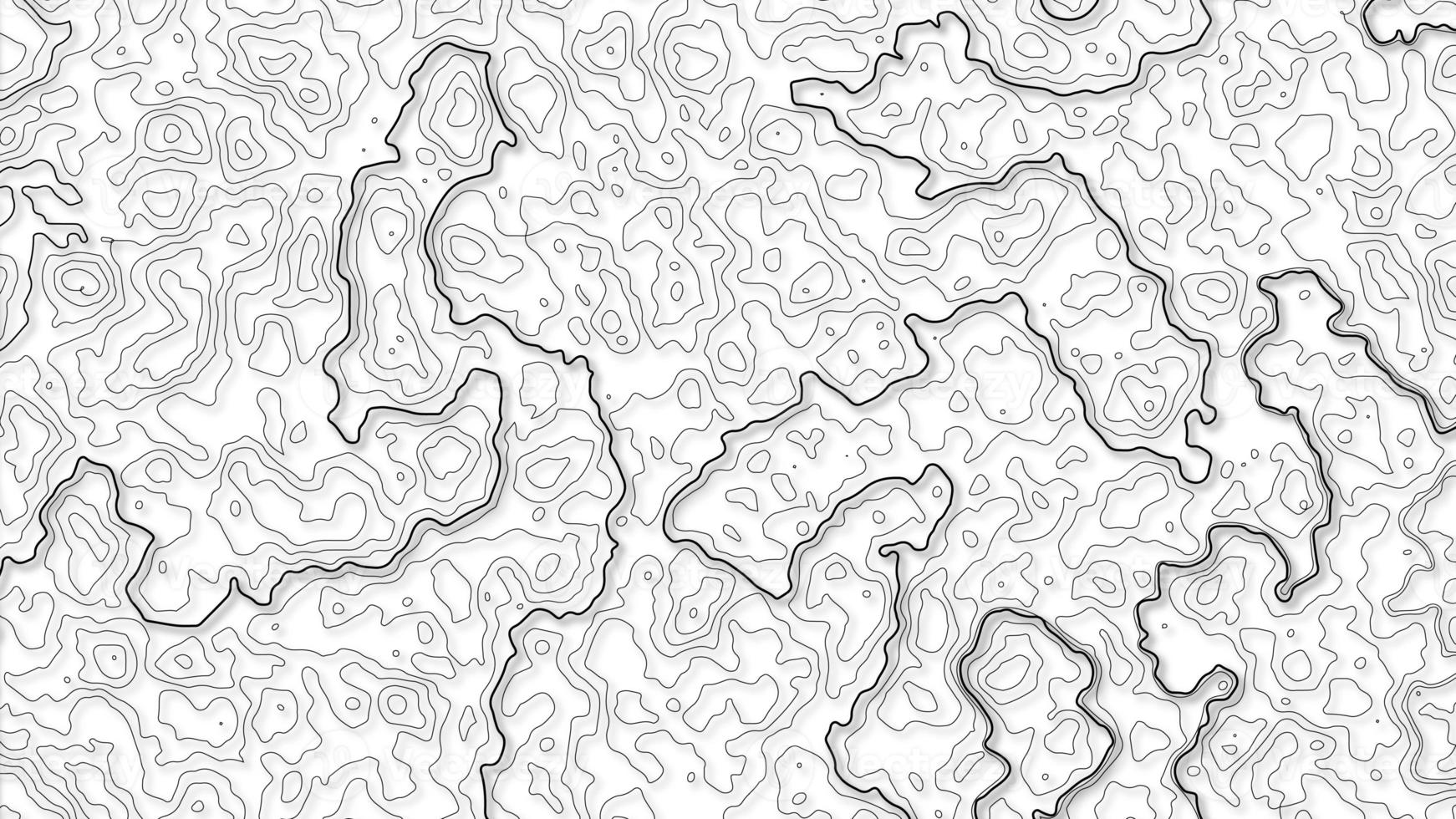 fundo topográfico e textura. abstração com lugar para texto. linhas de pano de fundo topo, contorno, grade geográfica. modernas linhas de contornos topográficos preto e branco das montanhas. arte do mapa de topografia foto