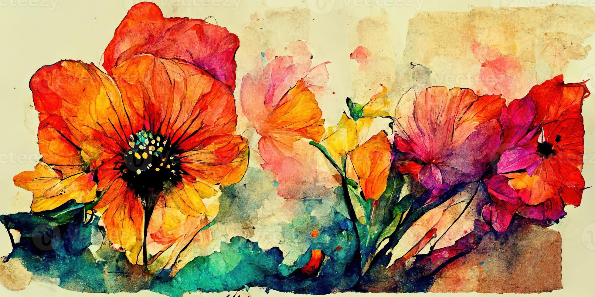 aguarela flores contraste colorida ilustração Projeto foto