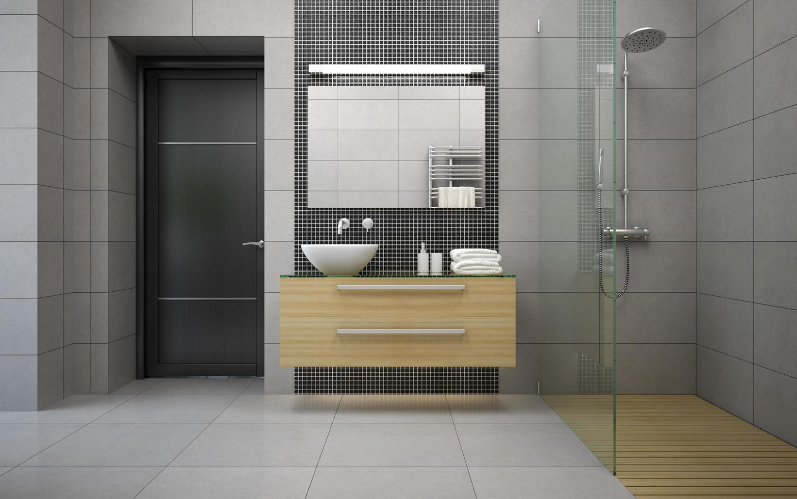 interior de um banheiro de design moderno em renderização 3d foto