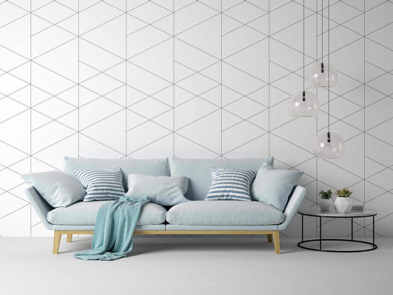 interior de uma sala de estar moderna com sofá e móveis em renderização 3D foto