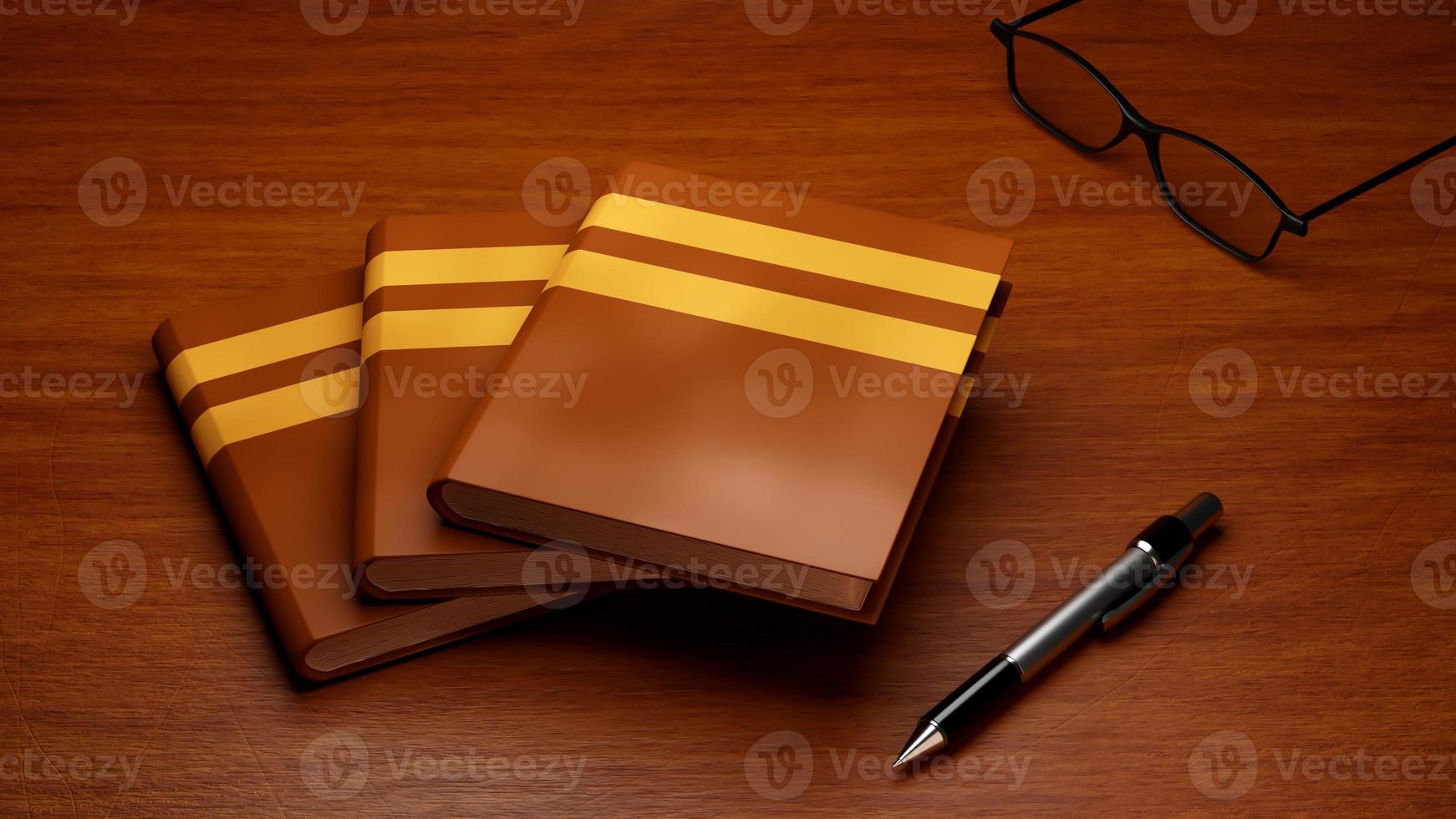 3D de livros e lápis no fundo da mesa foto