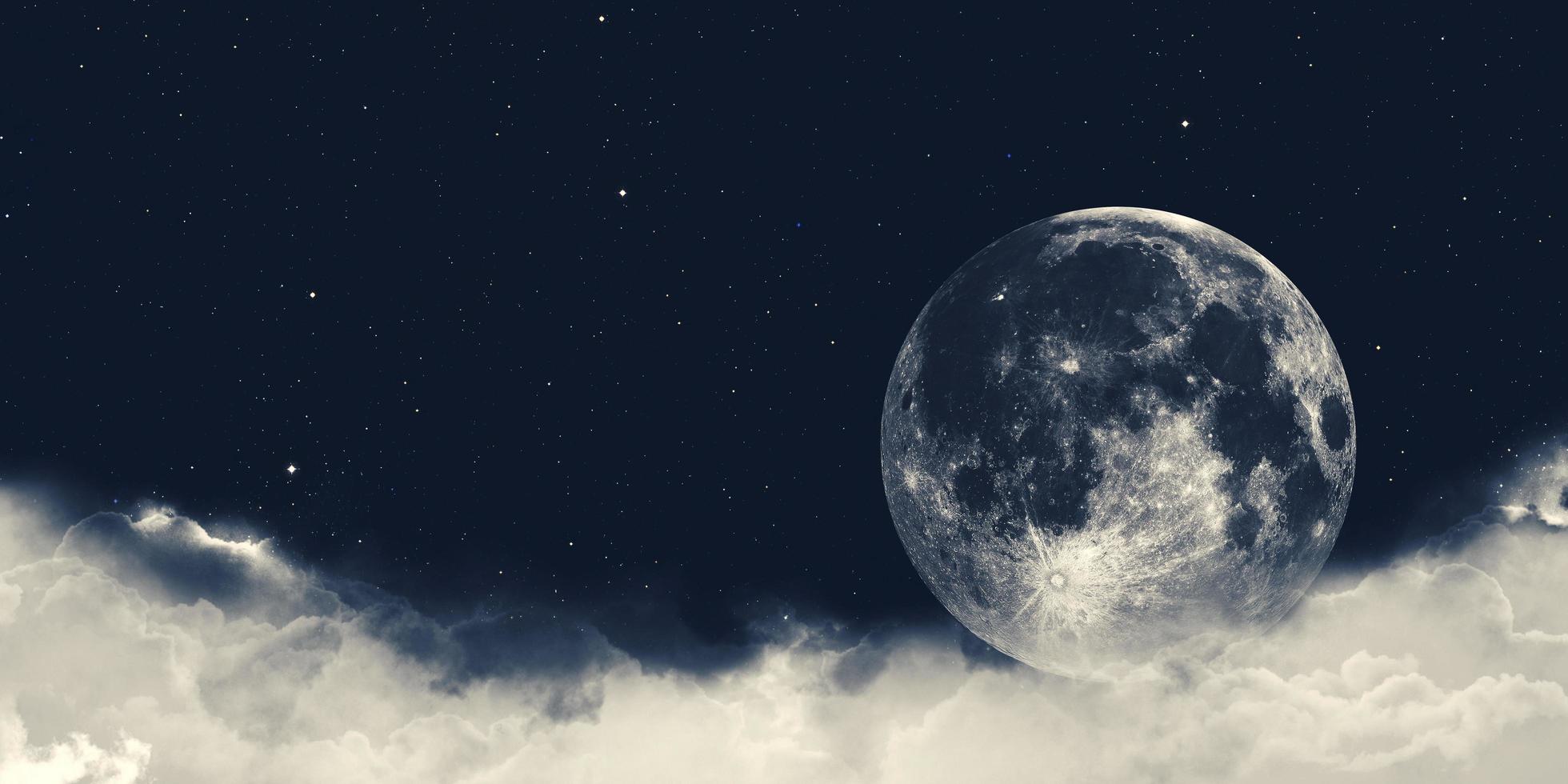 Ilustração 3D de uma lua cheia em uma noite nublada foto