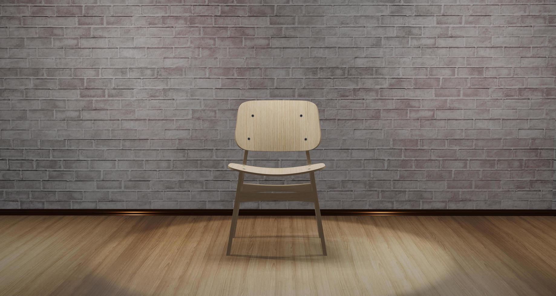 Cadeira moderna 3D colocada no meio da sala com luz brilhando de cima foto